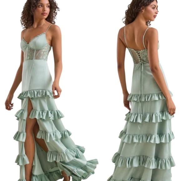 Altar'd State Other - Altar'd State Green Lace Chemise with Corset Bodice Dress
